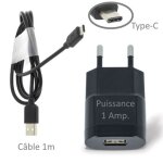 Chargeur secteur usb 1a + c�ble type - c pour crosscall - htc - huawei - lenovo - oneplus - samsung - ...