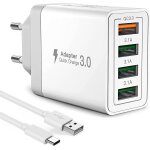 Chargeur usb 4 ports, quick charge 3. 0 + 3 usb - a avec cble universel type - c, chargeur multi usb ...