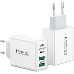 Chargeur usb c, 40w 4 port prise chargeur rapide usb c, 2pack multiple secteur double pd + qc 3. 1a type ...
