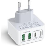 Chargeur usb c, 40w 4 port prise usbc chargeur rapide multi secteur double port pd + qc type c adaptateur ...