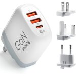 Chargeur usb c 65w 3 - en - 1 gan, chargeur rapide avec pd & qc3. 0, adaptateur de voyage avec prises ...
