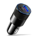 Chargeur de voiture 15w usb + pd 3, 1a en alliage d'aluminium avec lumire led, adaptateur de chargeur ...