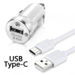Chargeur voiture allume - cigare c�ble usb type c blanc pour huawei p30 pro