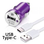 Chargeur voiture allume - cigare cble usb type c violet pour oneplus 3
