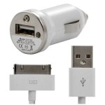 Chargeur voiture allume cigare usb + cable data couleur blanc pour apple : iphone / iphone 3g / iphone ...