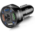 Chargeur voiture de batterie rapide, 3. 0 + 2. 1a led usb 4 port, adaptateur prise cable mini allume ...