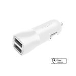 Chargeur de voiture - fixed - adaptateur 2xusb - 15w smart rapid charge - blanc - pratique