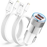 Chargeur voiture iphone avec 2x cble lightning [certifi apple mfi], chargeur allume cigare usb rapide ...
