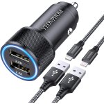 Chargeur voiture iphone avec 2x cble lightning [certifi apple mfi], chargeur allume cigareusb rapide ...
