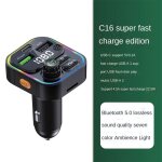 Chargeur de voiture multifonction, lecteur mp3, bluetooth, un drag trois, transmetteur audio - type c16 ...