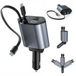 Chargeur de voiture super rapide, charge flash, câble télescopique, 4 en 1, 2 ports usb, adaptateur compatible ... Chargeur de voiture super rapide, charge flash, câble télescopique, 4 en 1, 2 ports usb, adaptateur compatible ...