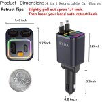 Chargeur de voiture rtractable 4 en 1, chargeur de voiture usb c, adaptateur allume - cigare, charge ...