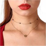 Collier avec pendentif en forme de disque bohème en couches collier ras du cou en cristal noir minuscule ... Collier avec pendentif en forme de disque bohème en couches collier ras du cou en cristal noir minuscule ...
