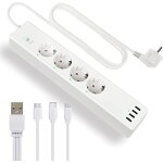 Connexion wifi intelligente multiprise avec protection contre les surcharges, 4 prises, 4 ports usb (sans ...