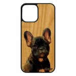 Coque pour 12 pro / iphone 12 bois silicone chien noir nature design animal marron dessin bulldog francais ...