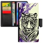 Coque pour 12 pro / iphone 12 cuir portefeuille tigre dessin femme fauve tribal azteque art blanc arbre ...