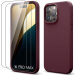 Coque et 2 verres tremp�s pour iphone 16 pro max, protection ultra slim antichoc anti - rayures bordeaux ...