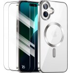 Coque + 2 verres tremp�s pour iphone 16 - protection transparente contour chrom� argent� avec cercle ...