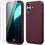 Coque + 2 verres tremp�s pour iphone 16, protection ultra slim antichoc anti - rayures bordeaux - e. ...