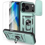 Coque + 2 verres tremp�s pour iphone 17 pro max, antichoc avec anneau rigide bordure renforc�e - vert ...