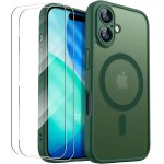 Coque + 2 verres tremp�s pour iphone 17, protection avec anneau magn�tique et vitre cam�ra - vert nuit ...