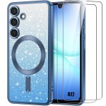 Coque + 2 verres tremp�s pour samsung galaxy a17 4g / 5g, avec vitre objectif cercle magn�tique - bleu ...