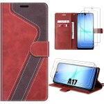 Coque + 2 verres tremp�s pour samsung galaxy a17 5g / 4g, protection anti - rayures cuir pu rouge - efconnecti ...