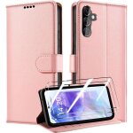 Coque + 2 verres tremp�s pour samsung galaxy a55 5g, antichoc effet cuir avec fonction de porte - cartes ...