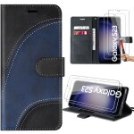 Coque + 2 verres tremp�s pour samsung galaxy s23, noir, cuir pu avec porte - cartes et fonction de support, ...