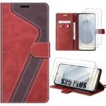 Coque + 2 verres tremp�s pour samsung galaxy s25 plus (s25 + ) protection anti - rayures effet cuir bicolore ...