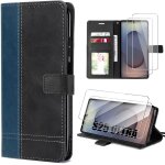 Coque + 2 verres tremp�s pour samsung galaxy s25 ultra, protection anti - rayures effet cuir bicolore ...