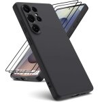 Coque + 2 verres tremp�s pour samsung galaxy s25 ultra - protection silicone liquide antichoc - noir ...