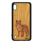 Coque a10 bois naturel veritable silicone renard roux bleu ethnique housse tattoo telephone azteque personnali ...