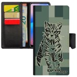 Coque a10 chat azteque chaton gris ethnique tigr cube garcon carr smartphone noir geometrique sauvage ...