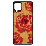 Coque a12 en bois silicone rose fleur eternelle dessin rose love etui amour mobile petale de tatouage ...