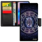 Coque pour a14 4g 5g cuir rabat portefeuille signe astrologique vierge bleu femme etoiles noir horloge ...