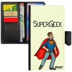 Coque pour a5 2016 simili cuir portefeuille super geek comics heros drole leather console design texte ...
