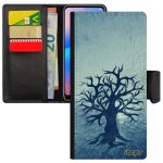 Coque a50 simili cuir peinture arbre etui foret nature smartphone telephone bleu decoratif de vie ecolo ...