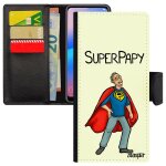 Coque pour a70 rabat porte cartes super papy texte enfant grands peres noir humour dessin heros papi ...