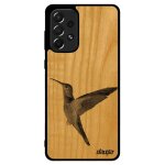 Coque a73 vrai bois silicone colibri ecolo ecologie animaux case animal design etui oiseau dessin plumes ...