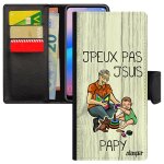 Coque pour a9 2018 cuir j'peux pas j'suis papy texte grand pere etui humoristique je personnalis� gris ...