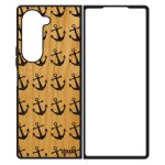 Coque ancre z fold 6 en bois silicone tapisserie telephone gris pirate rayure unique marini�re tpu noir ...