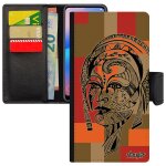 Coque antichoc iphone 14 simili cuir portefeuille femme etui cube tribal mobile ethnique carr� dessin ...