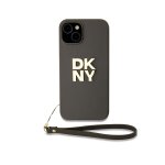 Coque pour apple iphone 13 avec logo m�tallis� et sangle de poignet dkny marron