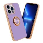 Cadorabo housse pour apple iphone 13 pro max en glossy lilas clair - or avec anneau - etui de protection ...