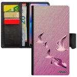 Coque apple iphone 5 5s se cuir portefeuille porte cartes oiseaux mouettes animaux case design marin ...