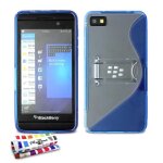 Coque blackberry z10 - le   s   avec pied bleu silicone souple (tpu) + 3 films