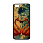 Coque bois pour apple iphone 5c silicone flamand rose animal portable romantique oiseau feuilles echassier ...