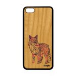 Coque en bois apple iphone 5c silicone renard azteque noir violet renardeau de
