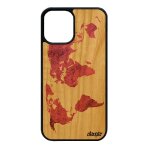 Coque en bois carte monde pour iphone 12 mini silicone etui artisanat globe tpu noir motif design texture ...
